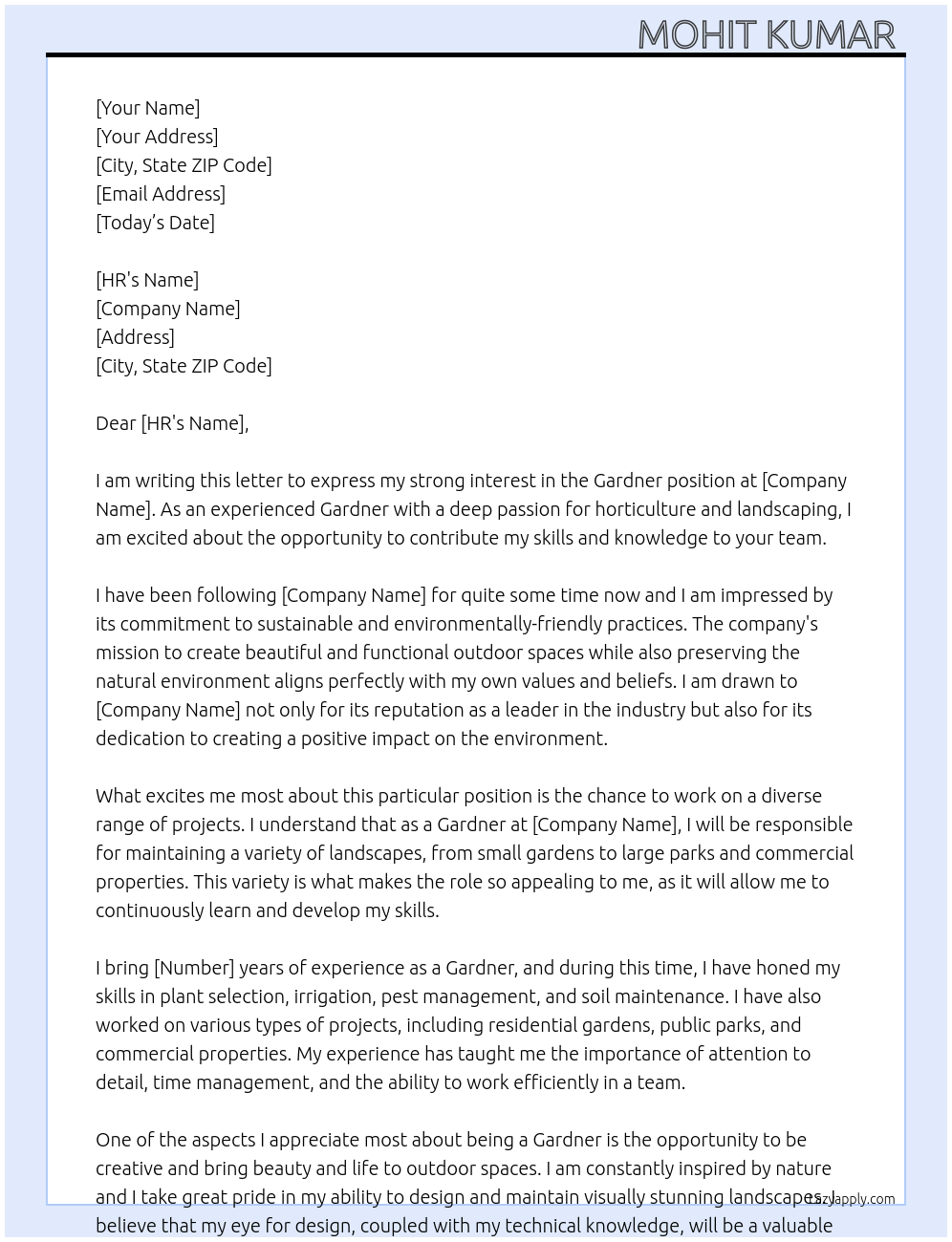 Gardner At No name  Cover Letter