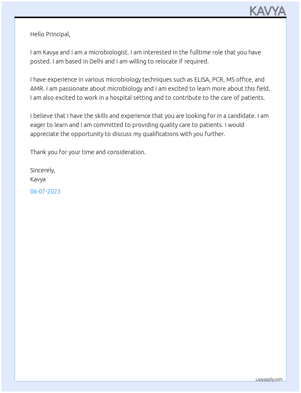 Microbiologist At Hospital Cover Letter