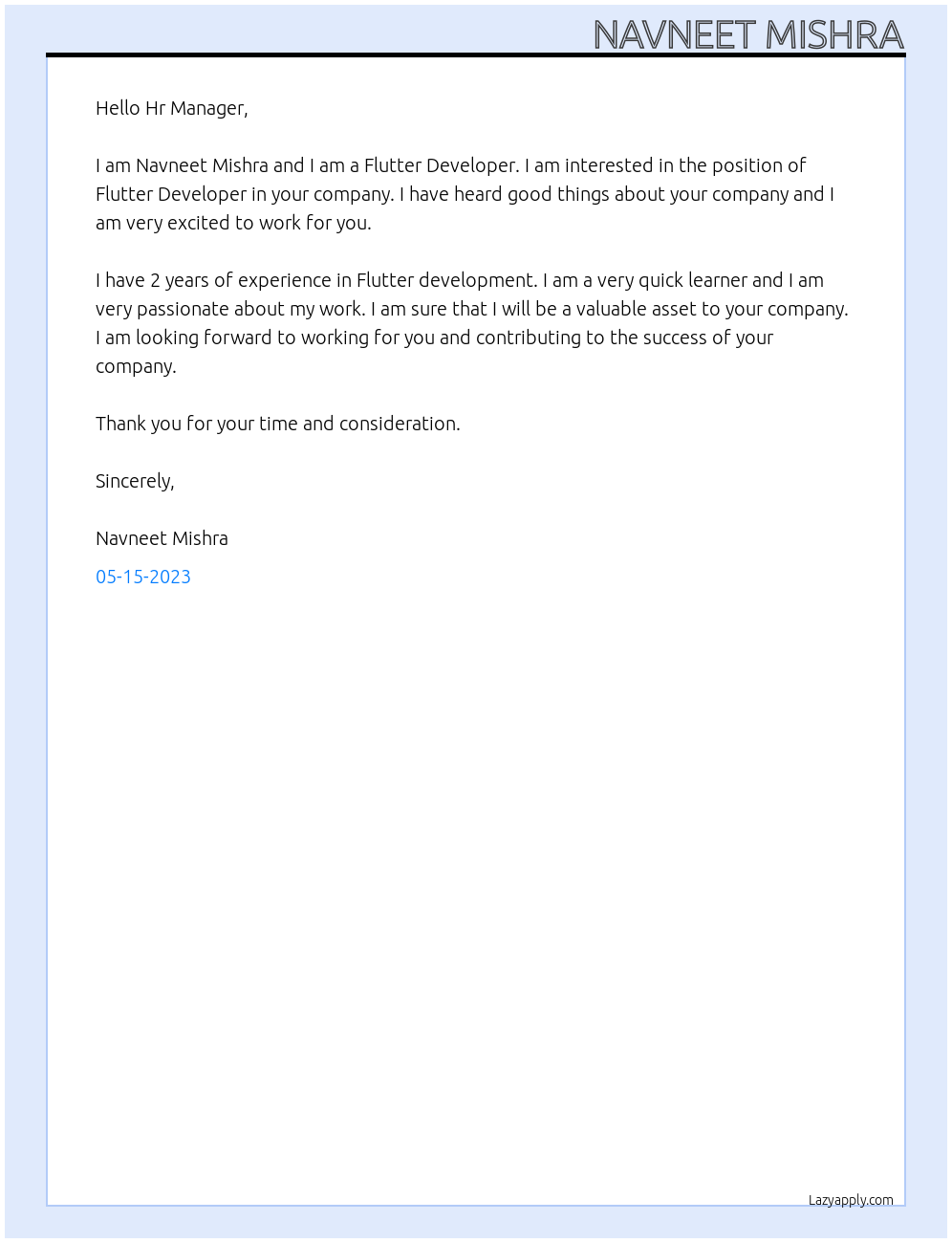 Flutter Developer At Cilected Simplifed Pvt Ltd Cover Letter