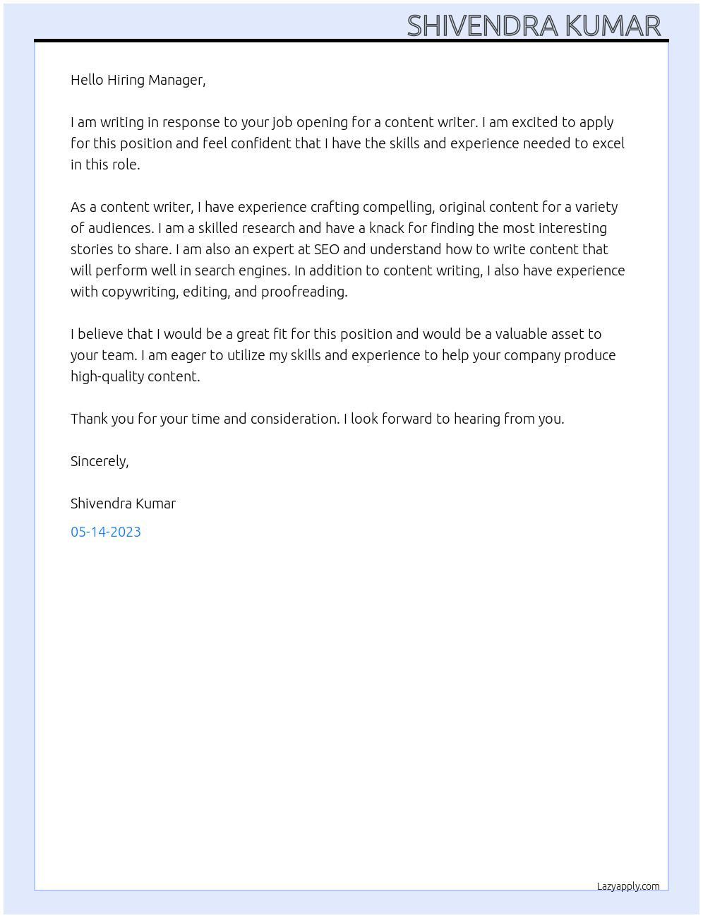 content writing At content writing & translation Cover Letter