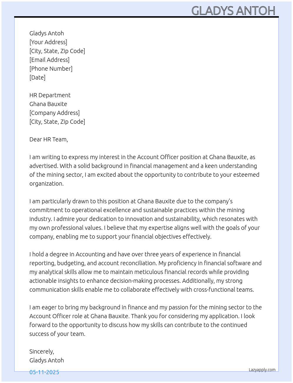 Cover letter for account officer - LazyApply