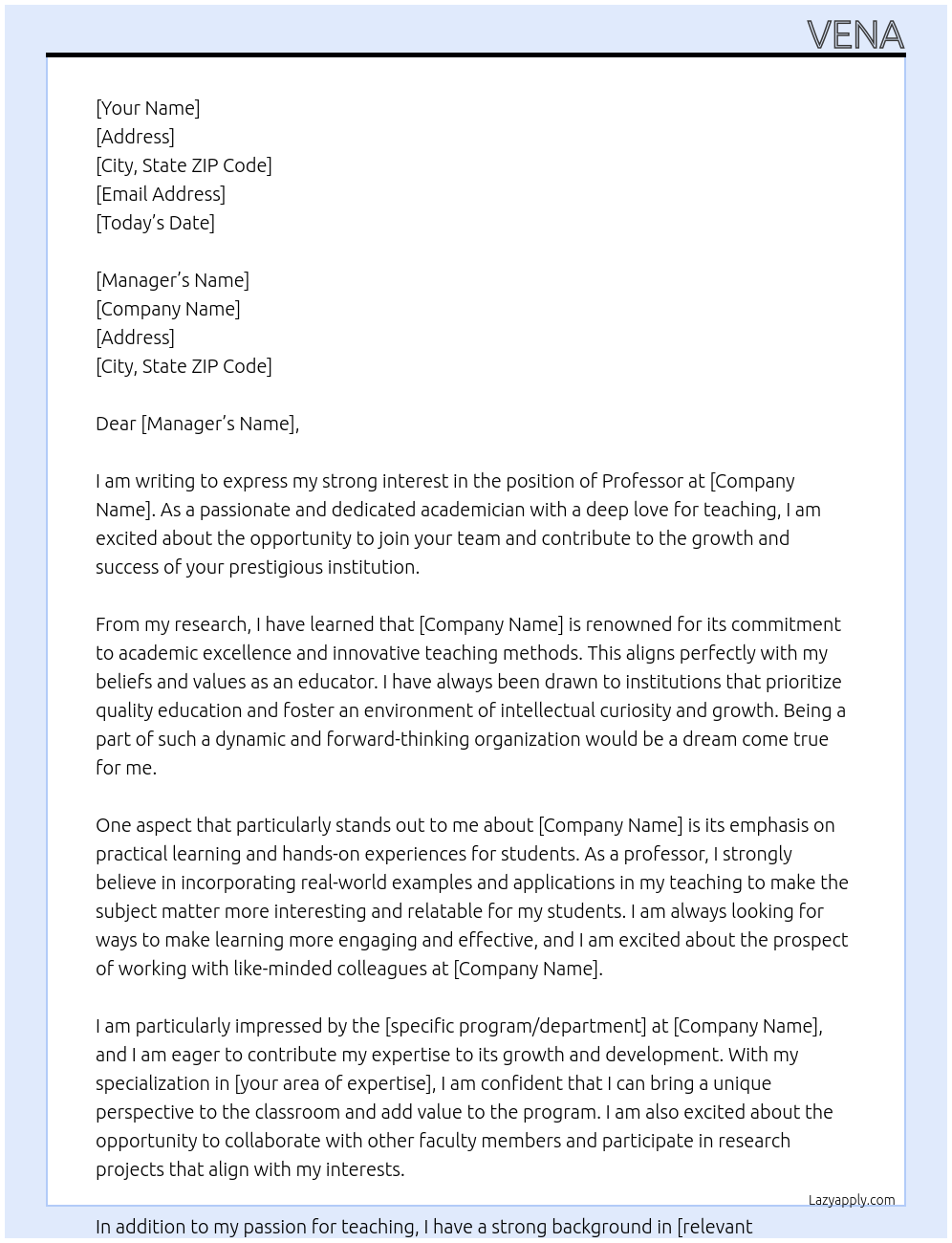 professor At yyy Cover Letter