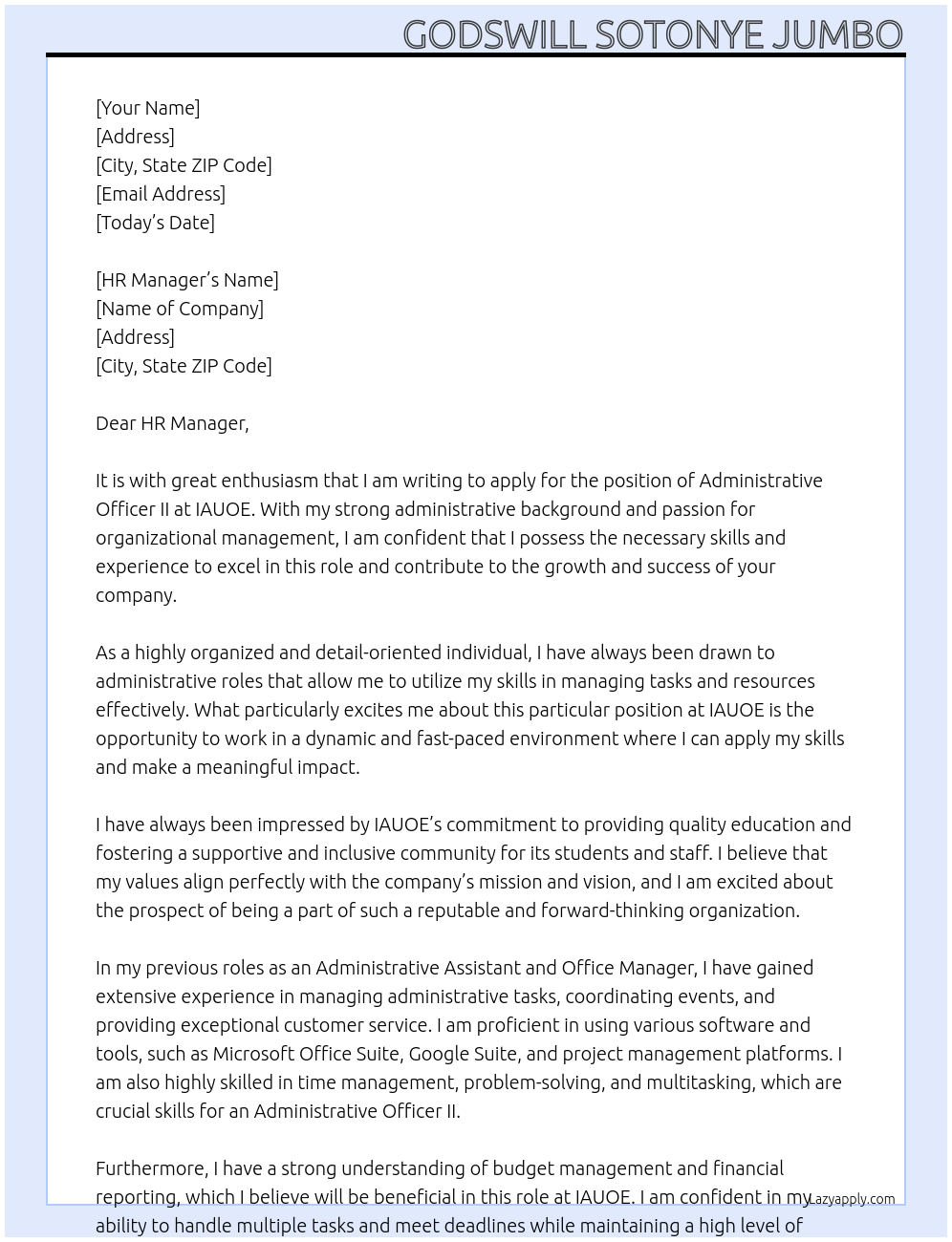 Administrative Officer II At IAUOE Cover Letter