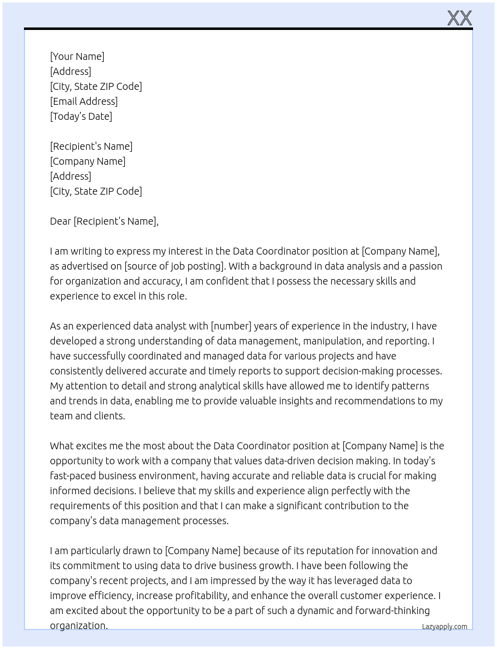 Data Coordinator At xx Cover Letter