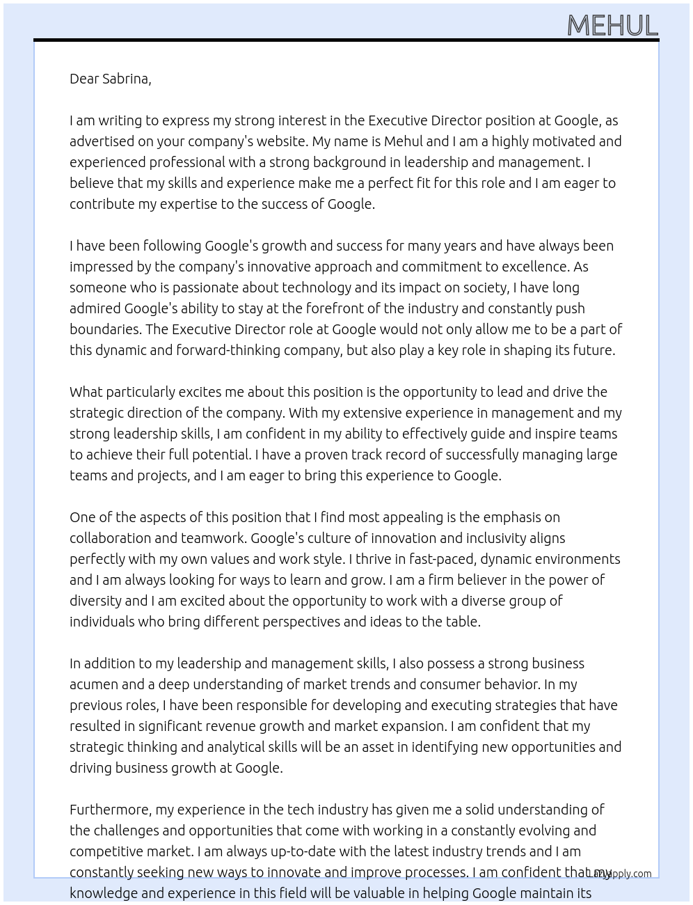 Executive Director At Google Cover Letter
