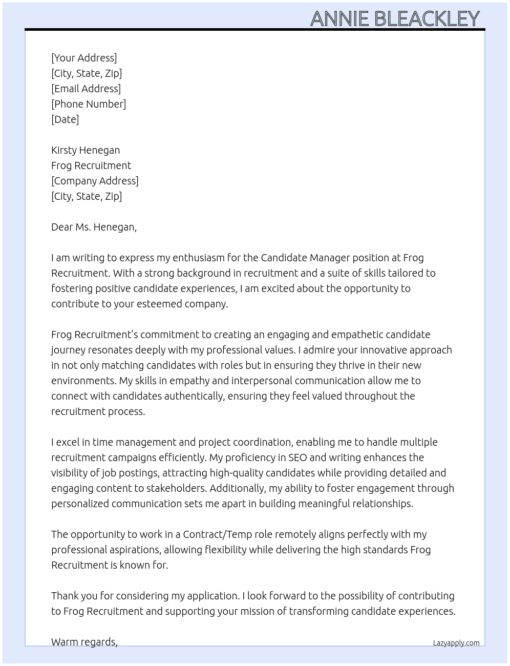 Cover letter for candidate manager - LazyApply
