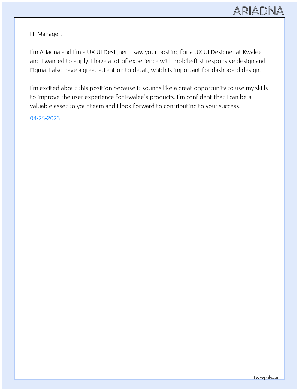 Cover letter for ux ui designer - LazyApply