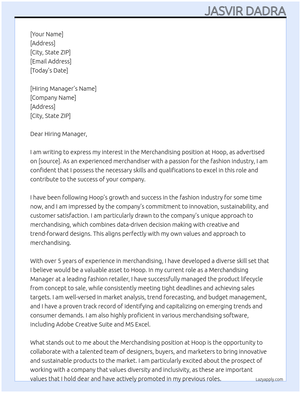 Merchandising  At Hoop Cover Letter