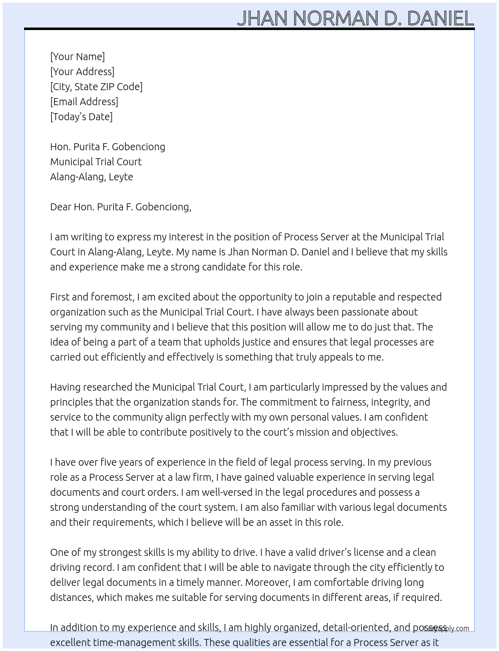 Cover letter for process server - LazyApply