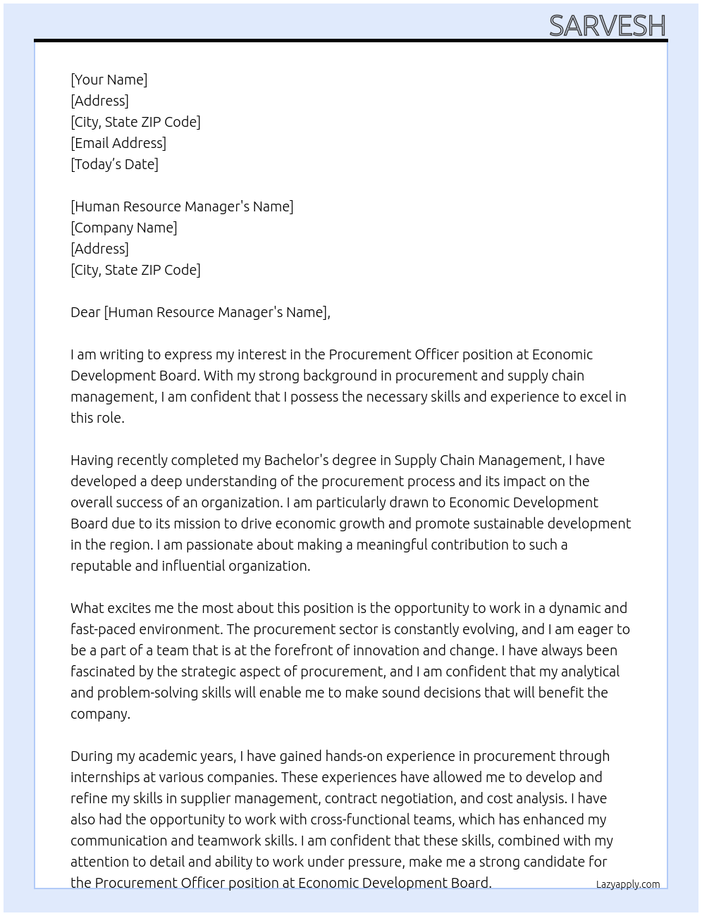 procurement officer At Economic development board Cover Letter