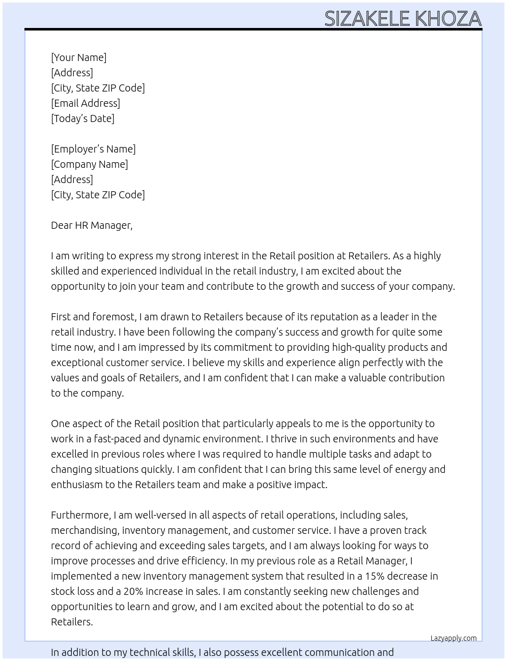 Retail At Retailers Cover Letter