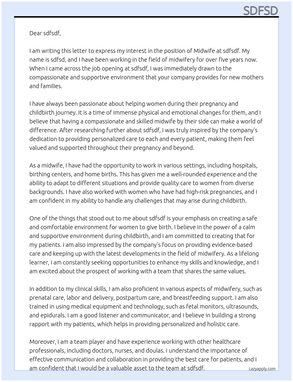 midwife At sdfsdf Cover Letter