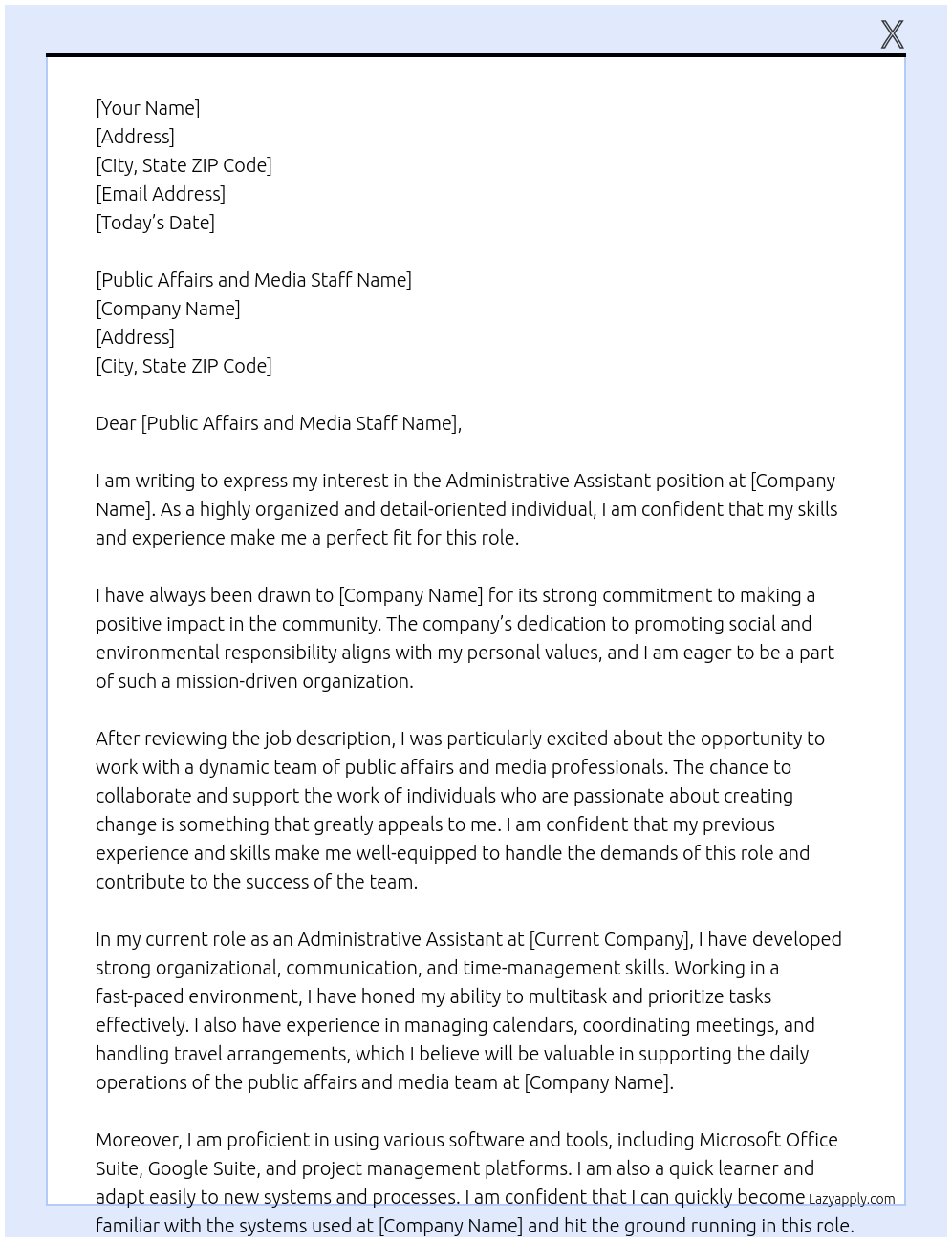 adminstrative assistant At y Cover Letter