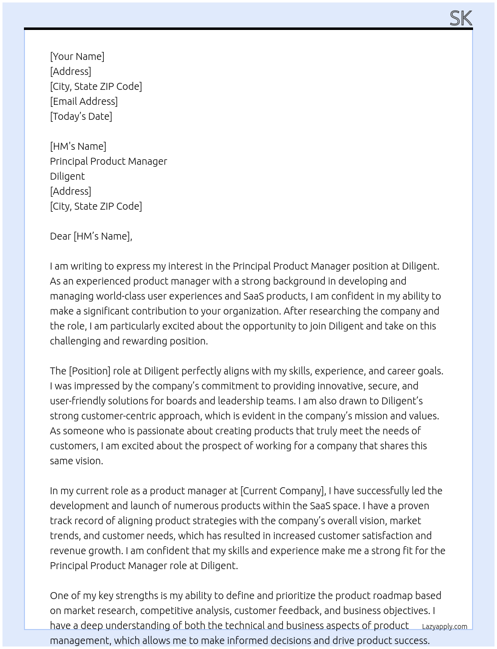 Principal Product Manager At Diligent Cover Letter