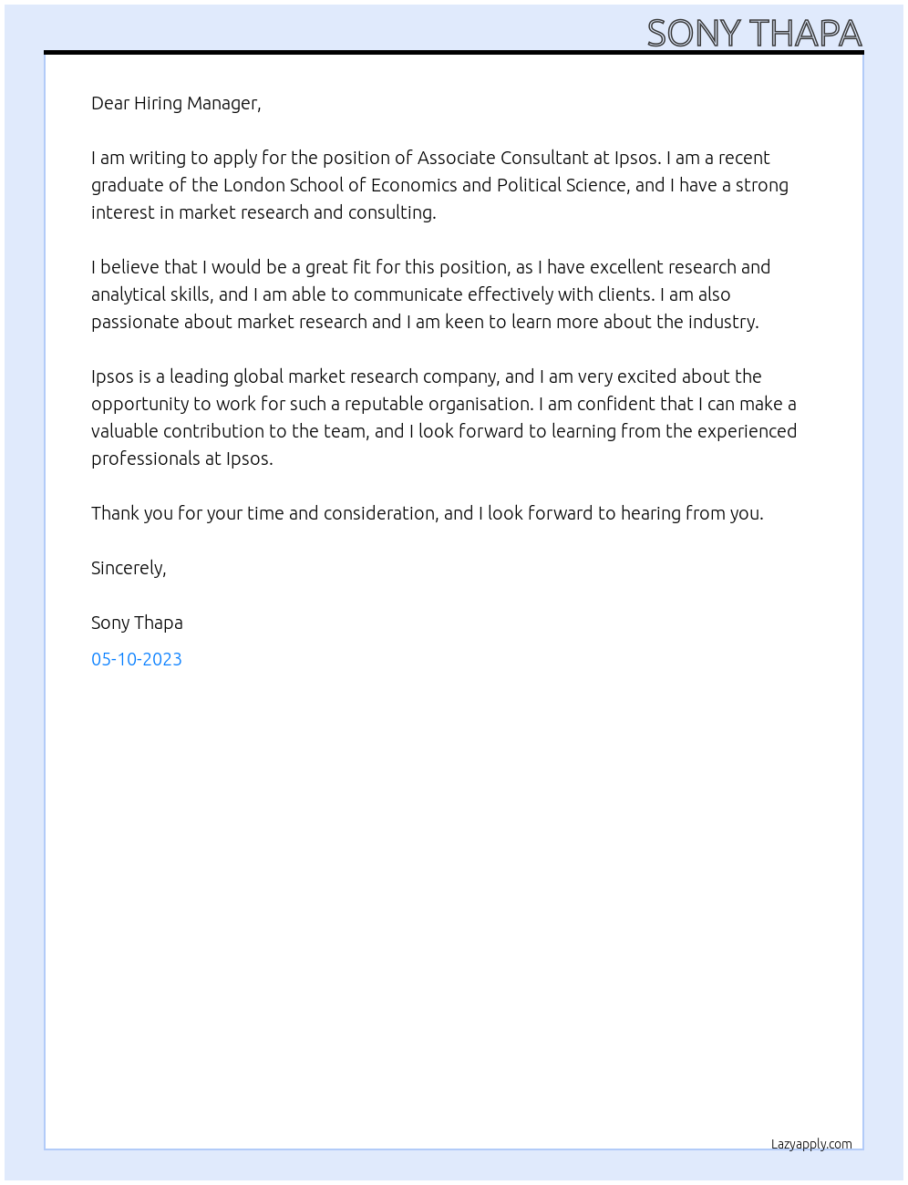 Associate Consultant At Ipsos Cover Letter