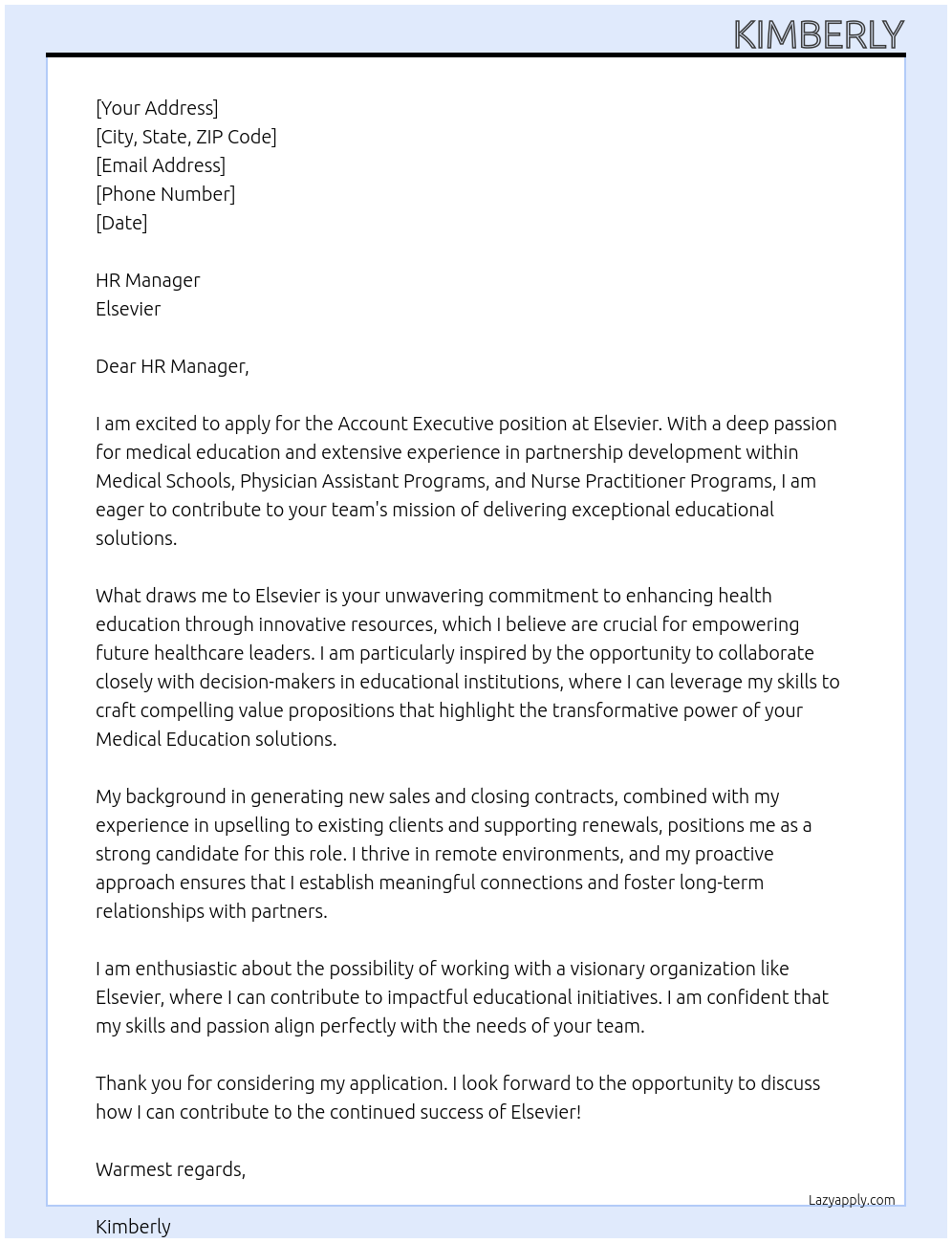 Account Executive At Elsevier Cover Letter