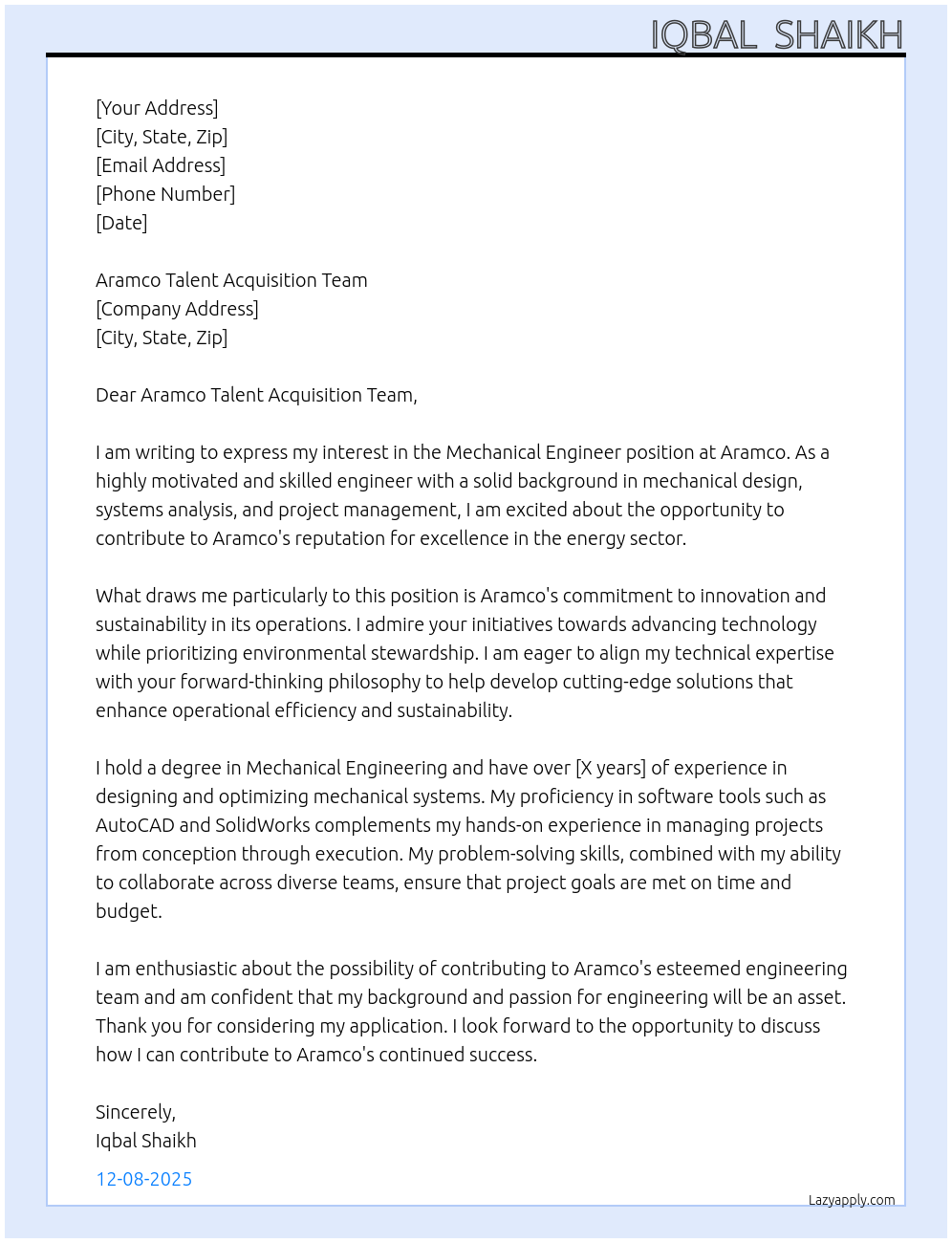 Cover letter for mechanical engineer - LazyApply