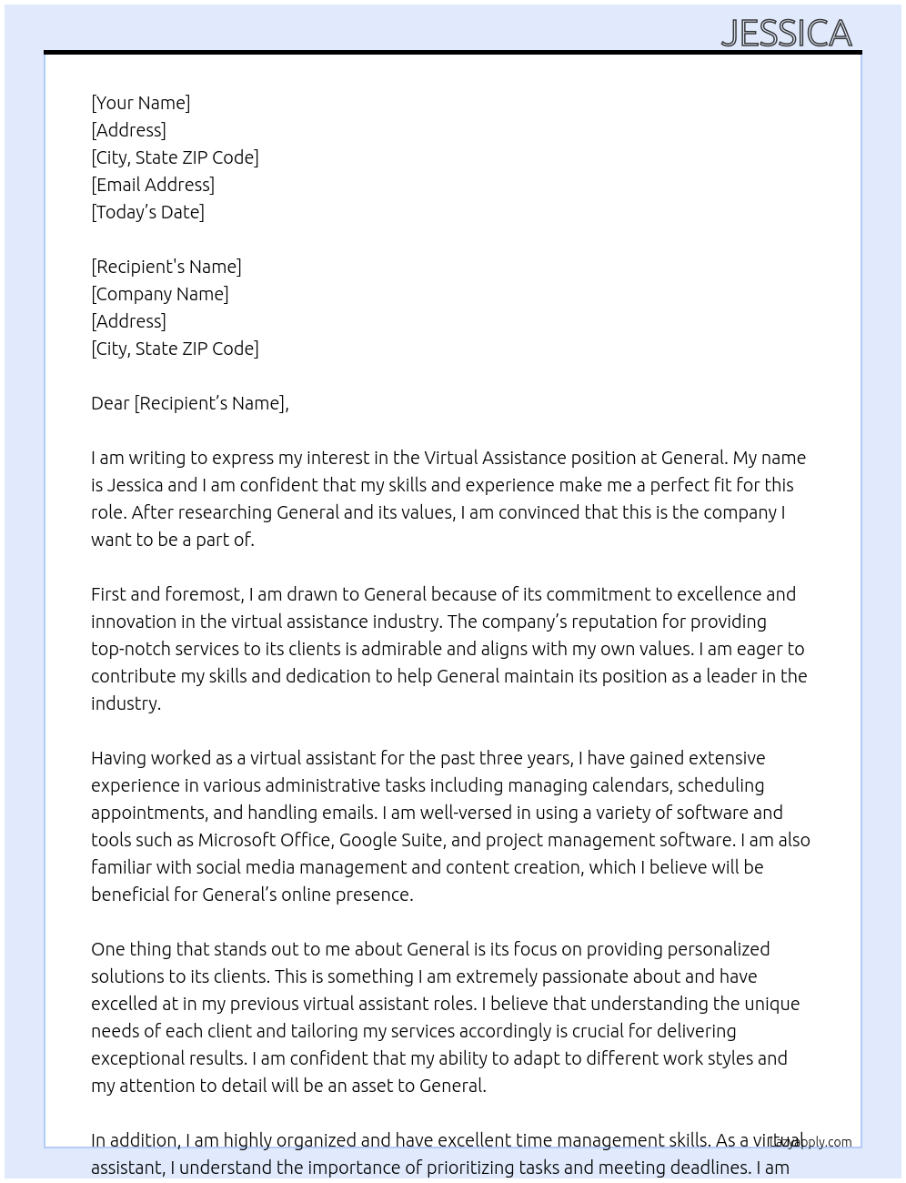 virtual assistance At General Cover Letter