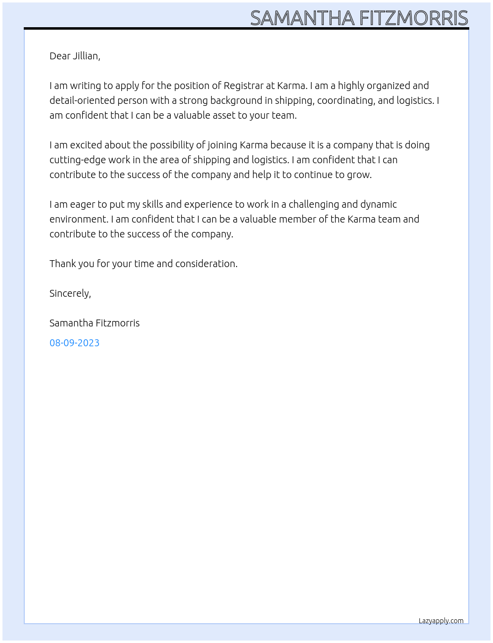 Registrar At Karma Cover Letter