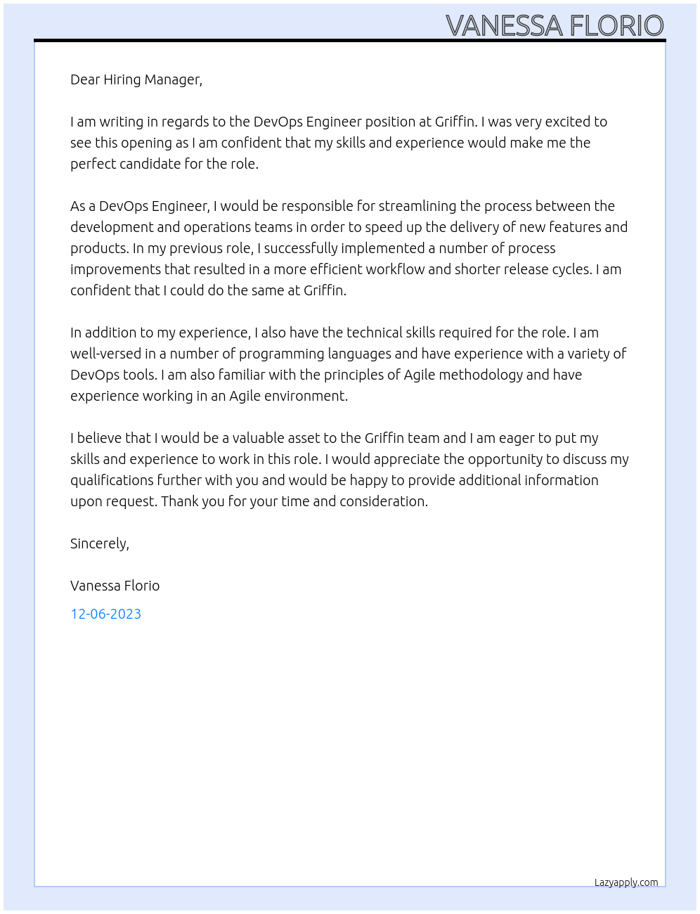 DevOps Engineer At Griffin Cover Letter