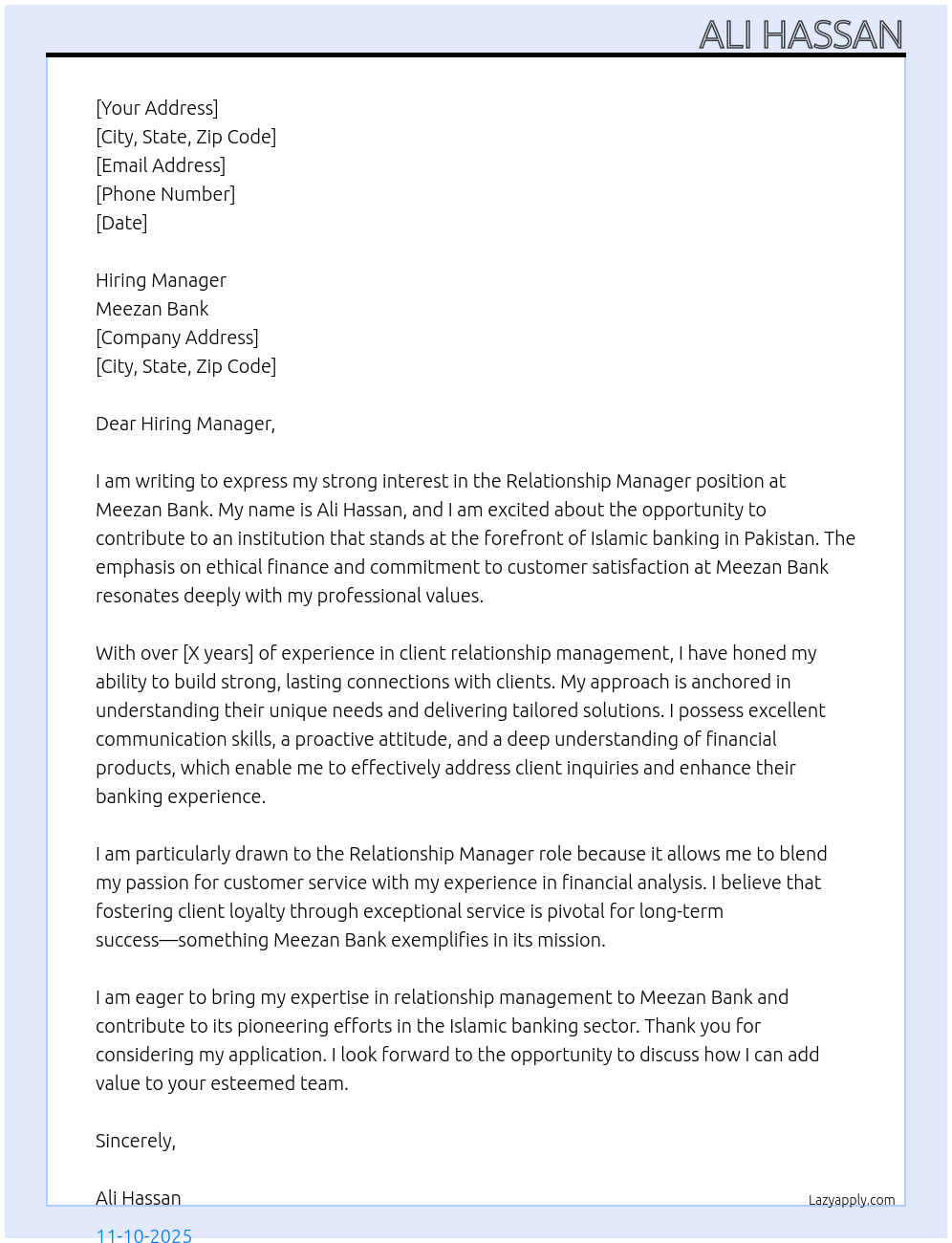 Cover letter for relationship manager - LazyApply