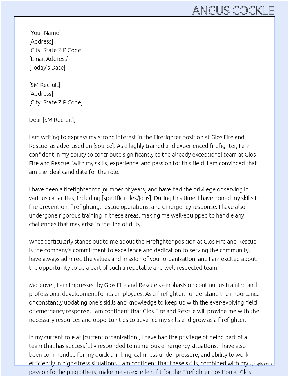 Firefighter At Glos Fire and Recue Cover Letter