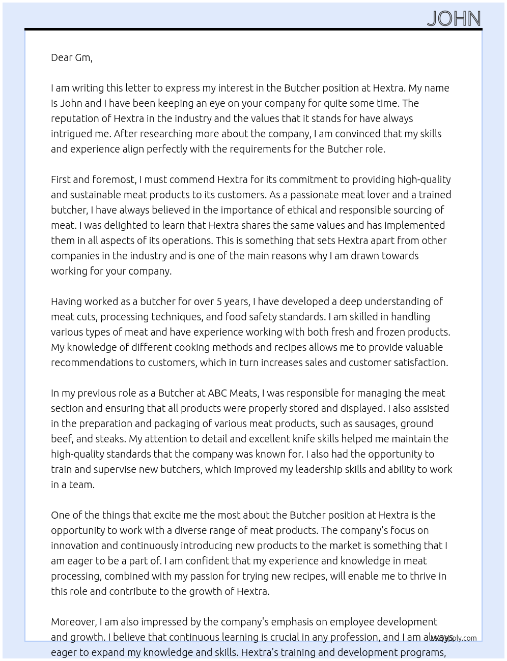 Butcher At Hextra Cover Letter