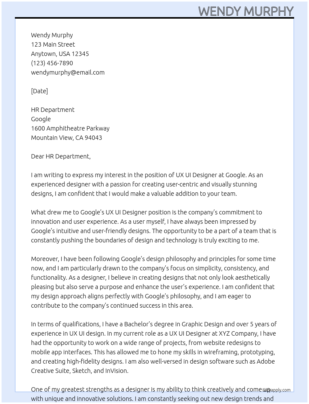 Cover letter for ux ui designer - LazyApply