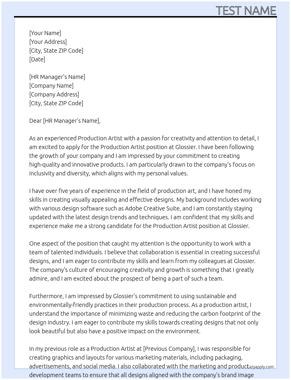 Cover letter for production artist - LazyApply