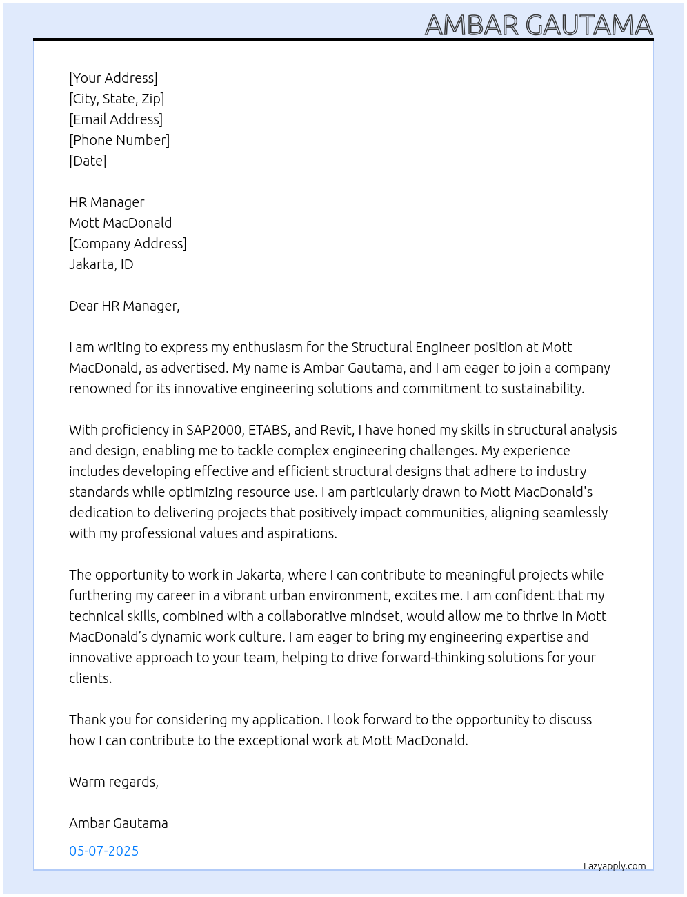 Structural Engineer At Mott Macdonald Cover Letter