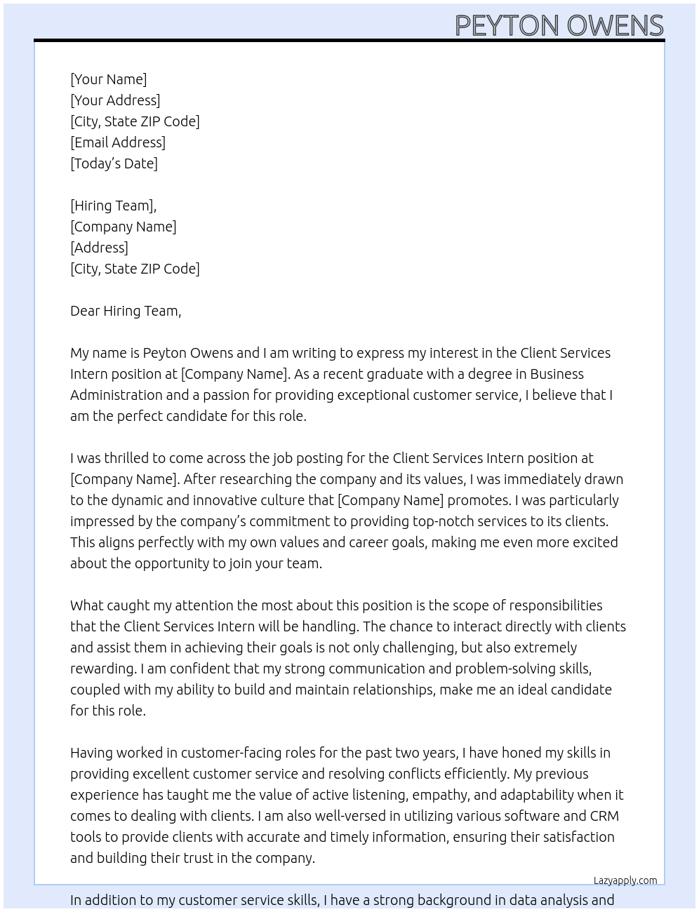 client services intern At ammunition Cover Letter