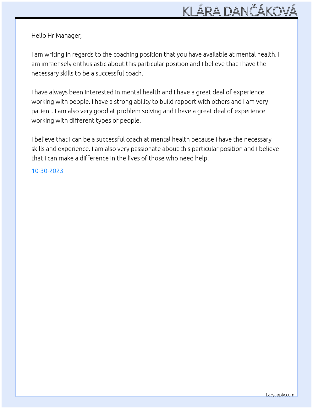 coach At mental health Cover Letter