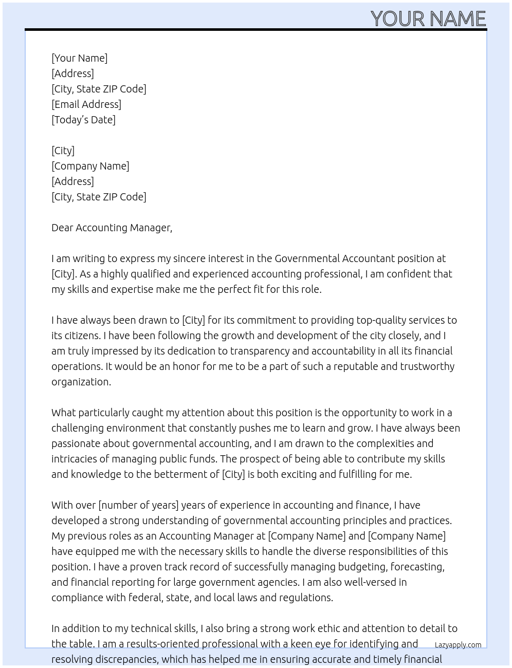 Governmental Accountant At City Cover Letter