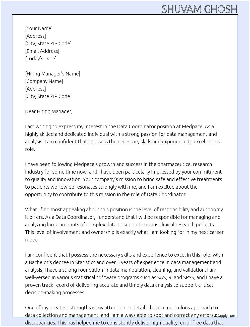 Data Coordinator At Medpace Cover Letter