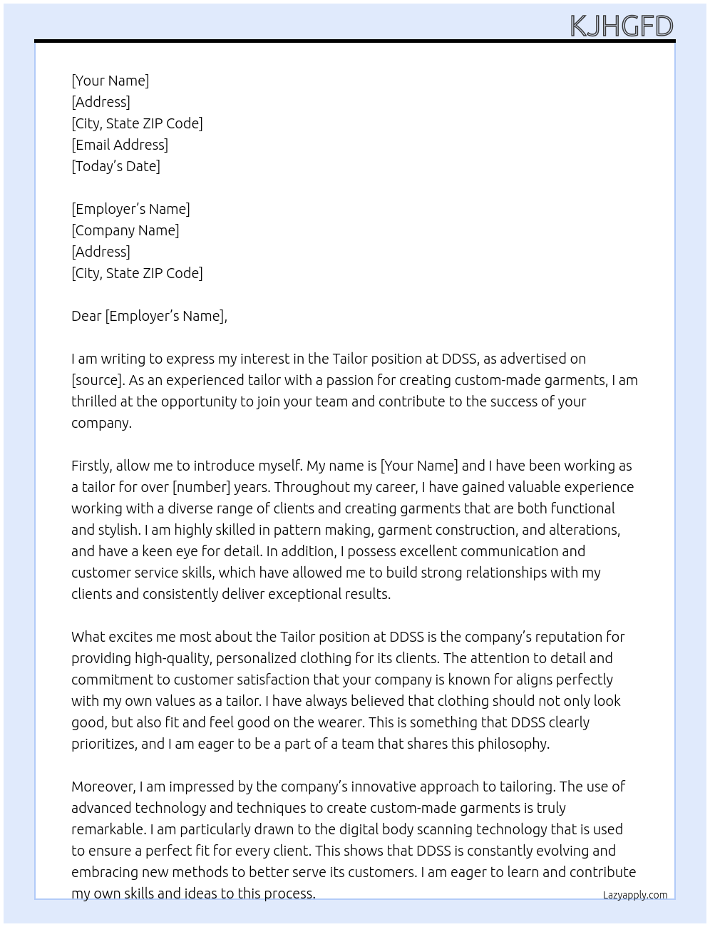 tailor At ddss Cover Letter