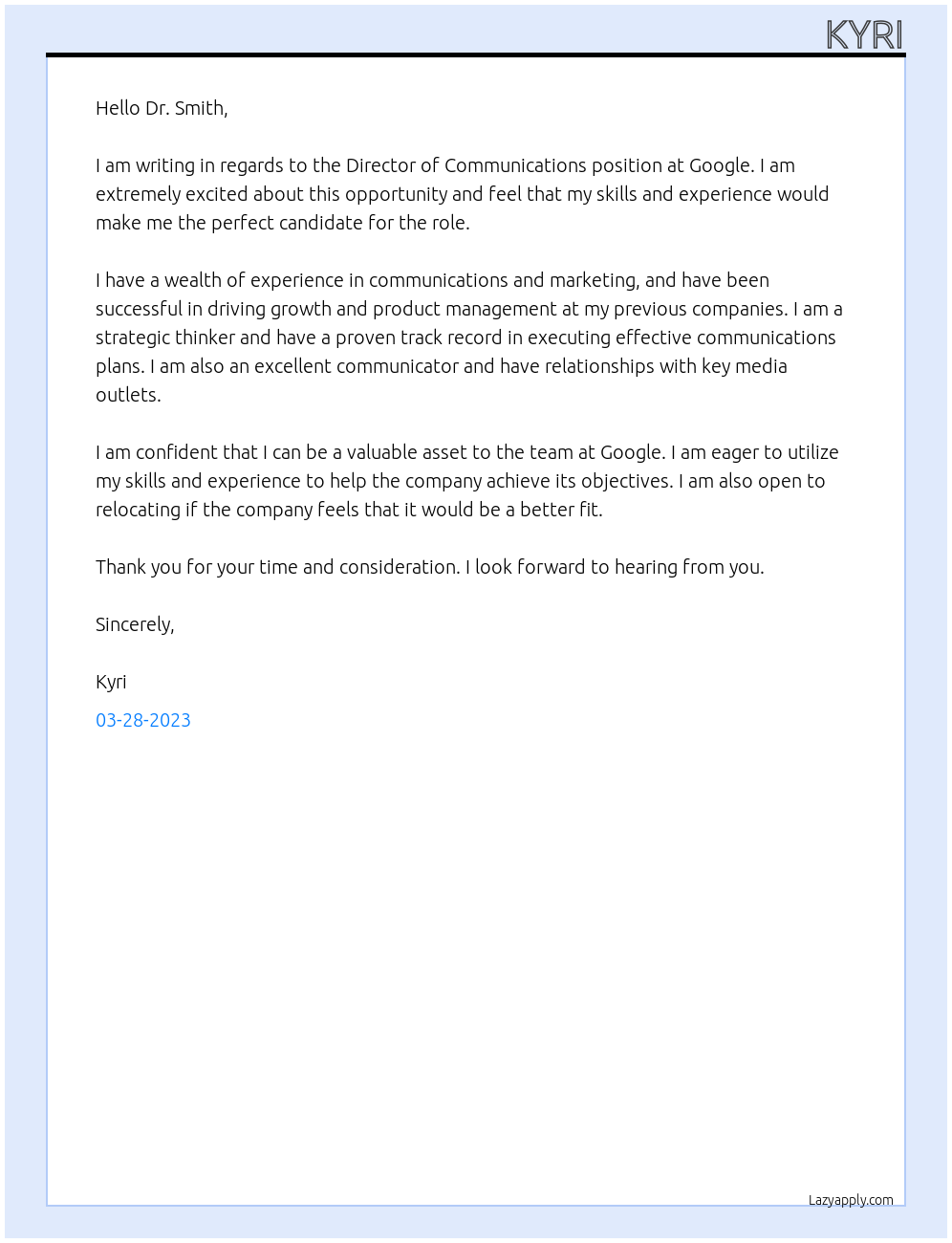 Director of Communications At Google Cover Letter
