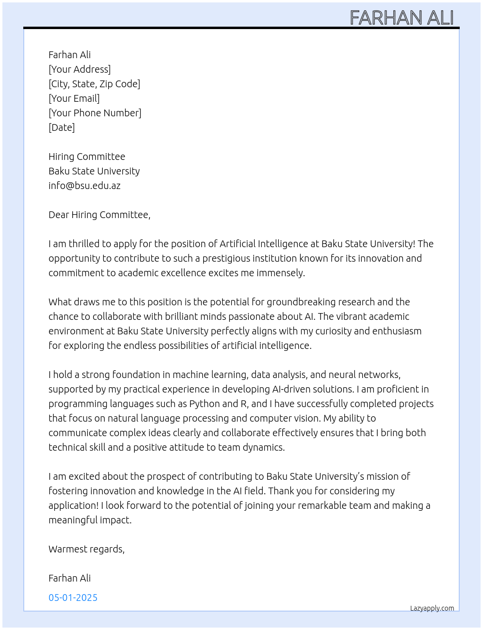 Cover letter for artificial intelligence - LazyApply