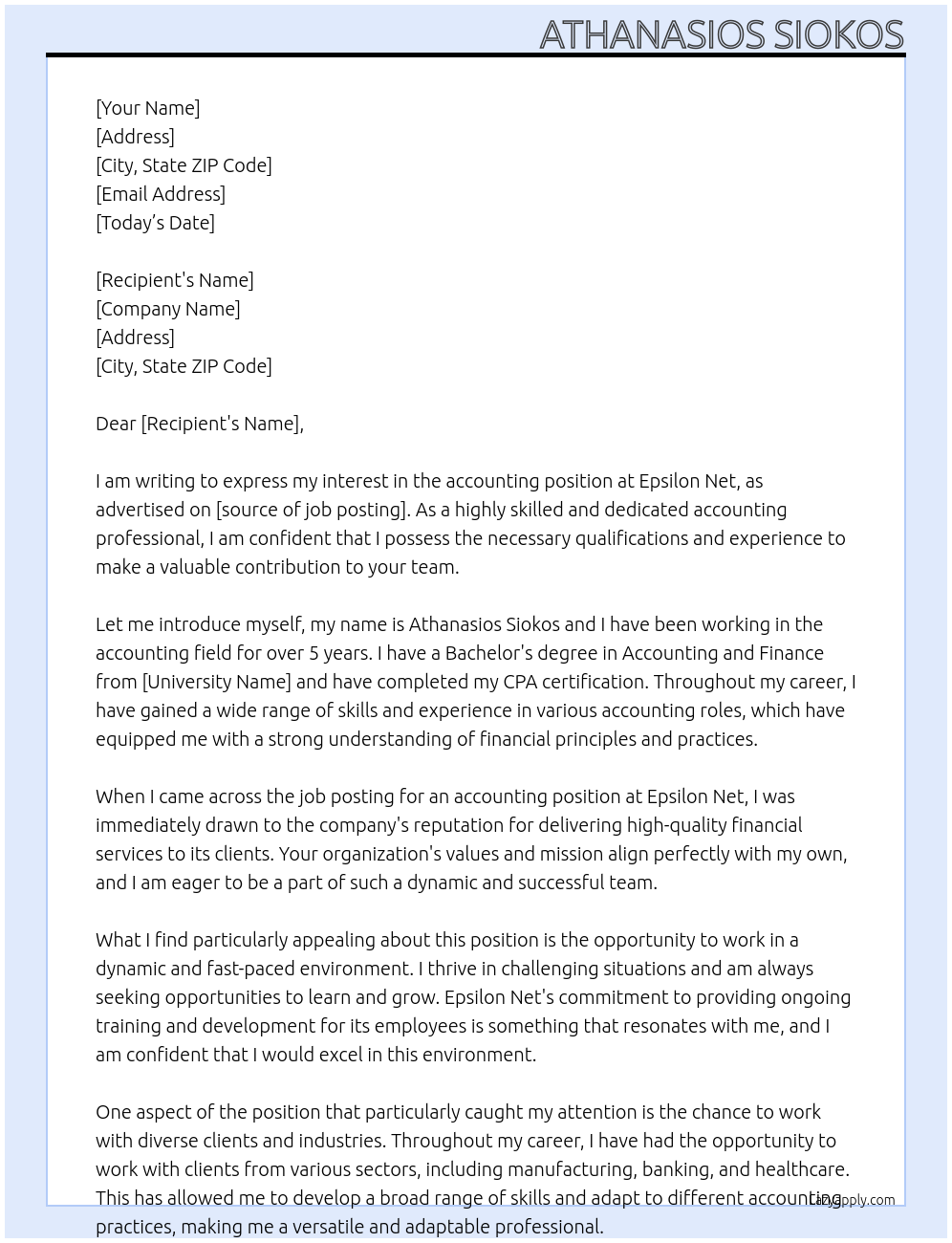 accounting At epsilon net Cover Letter