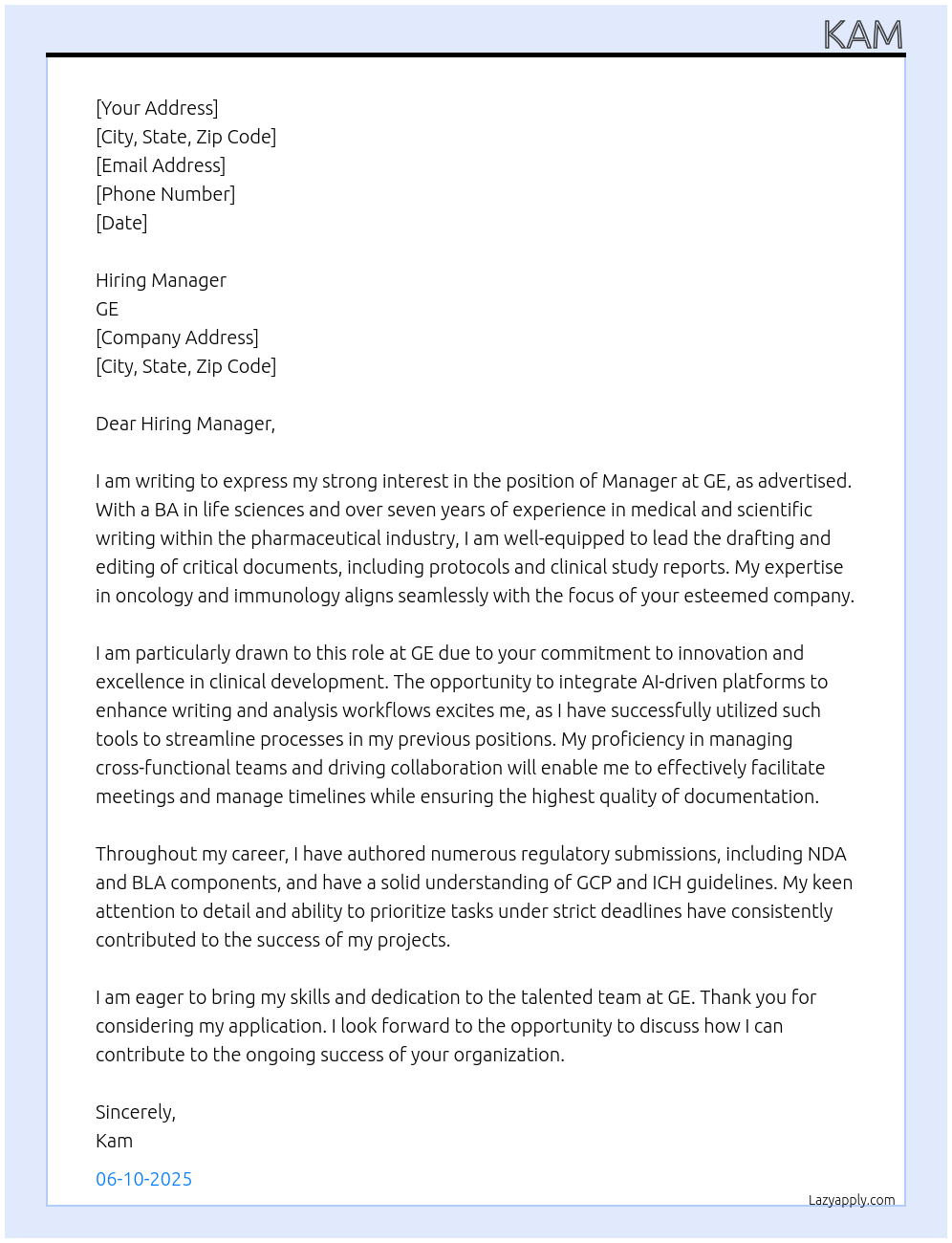 mana At ge Cover Letter