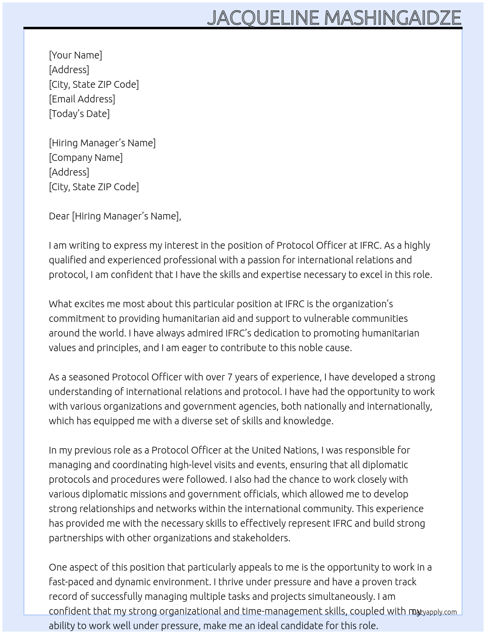 protocol officer At ifrc Cover Letter