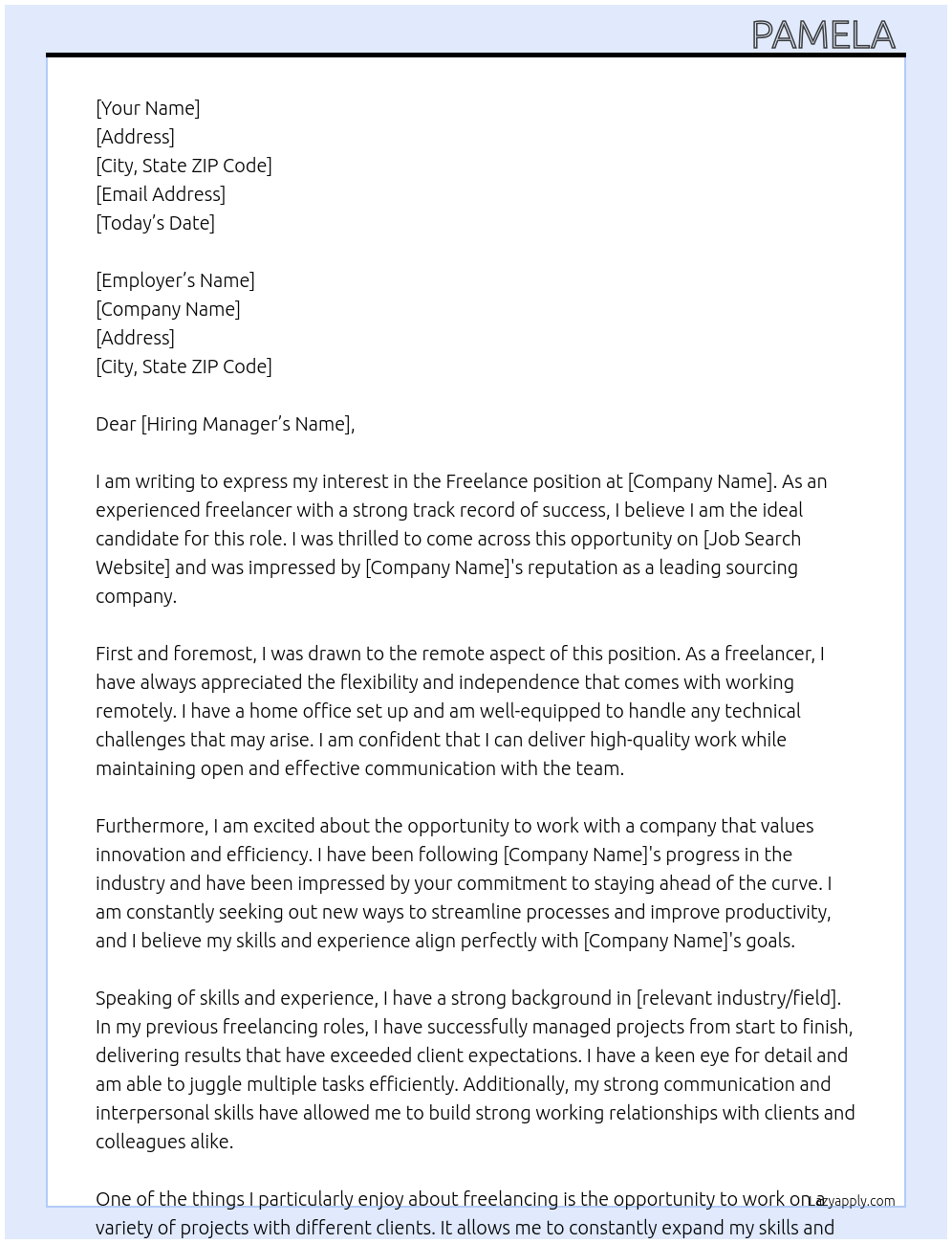 freelancer At Sourcing company Cover Letter