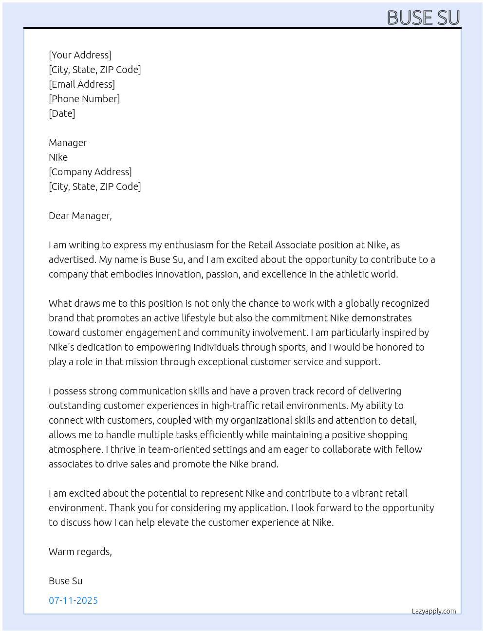 Cover letter for retail associate - LazyApply