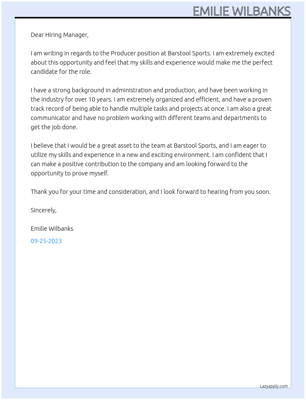 Producer At Barstool Sports Cover Letter