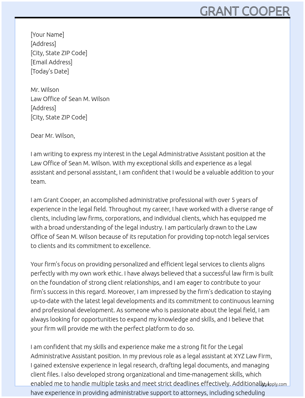 Cover letter for legal administrative assistant - LazyApply
