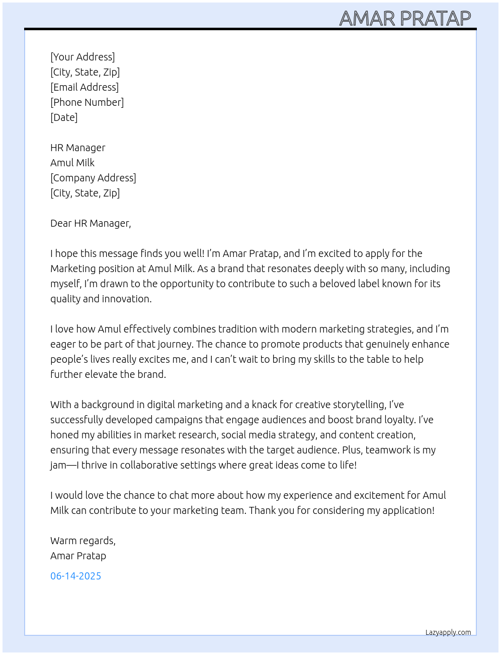 Cover letter for marketing - LazyApply