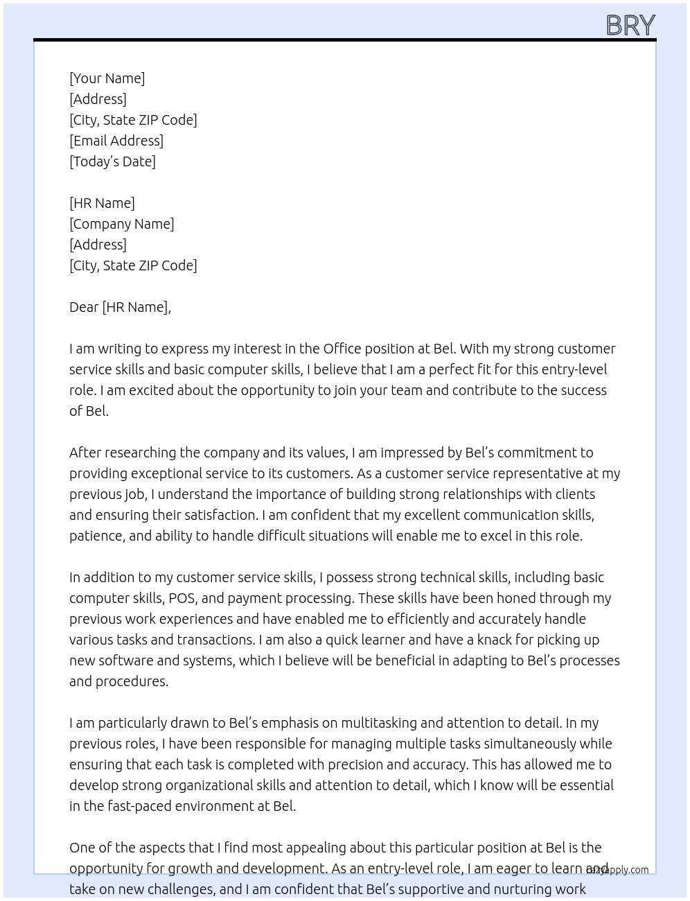 Office At Bel Cover Letter