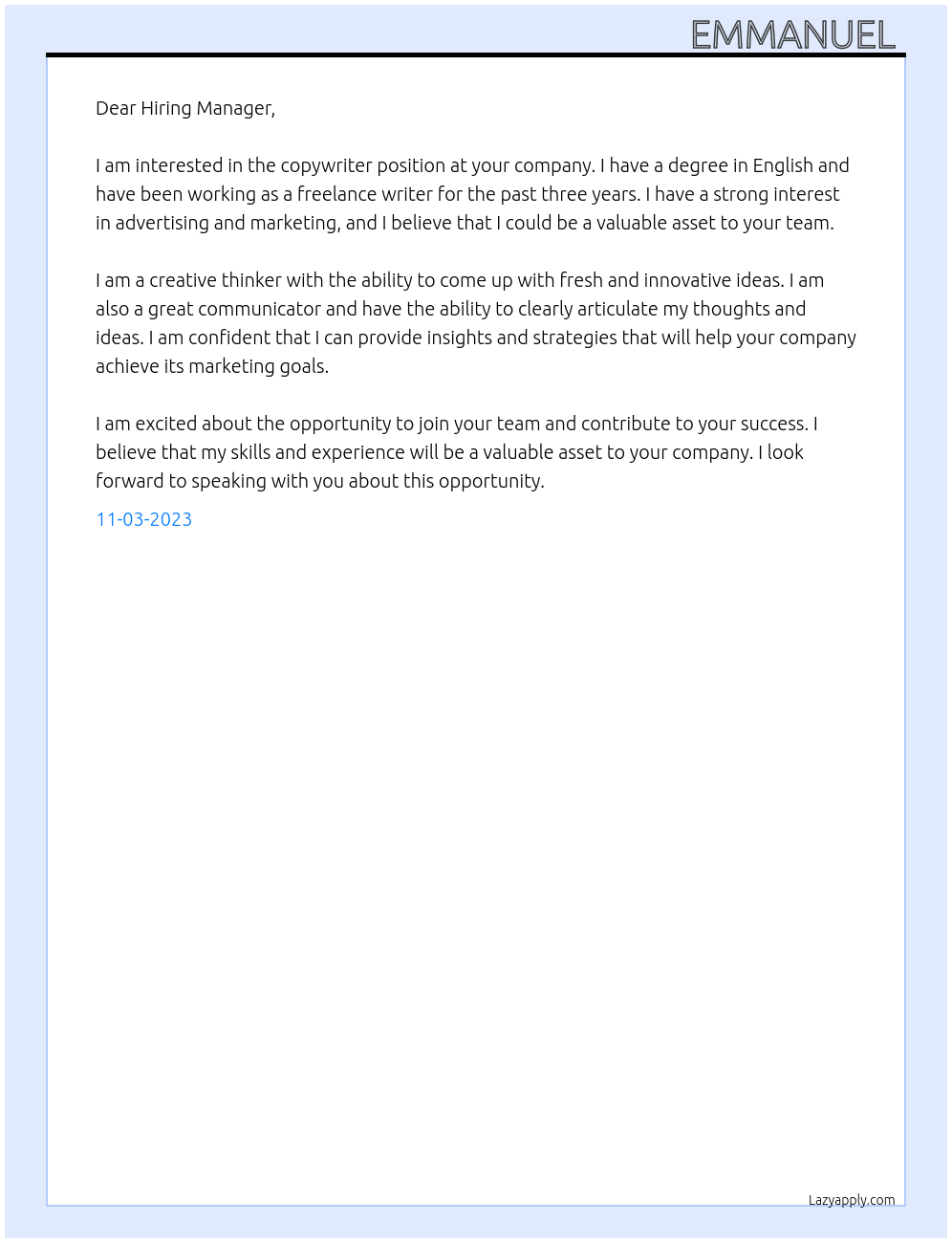 Copywriter At Copywriter/planner Cover Letter