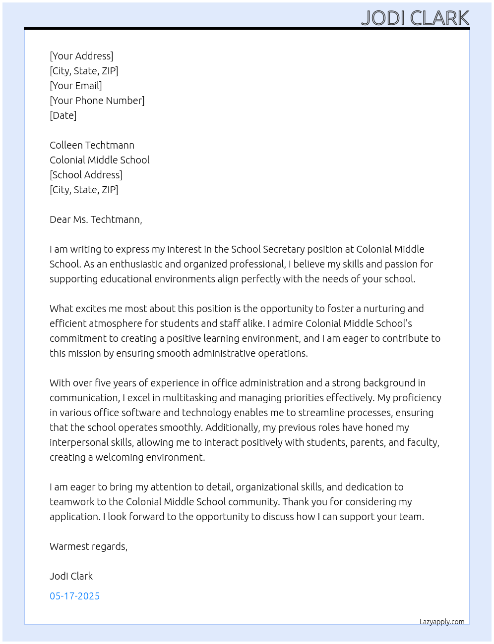 Cover letter for school secretary - LazyApply