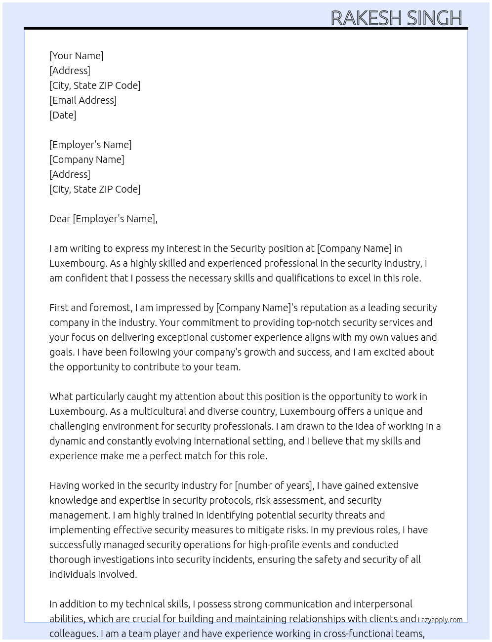 Security  At Luxembourg  Cover Letter