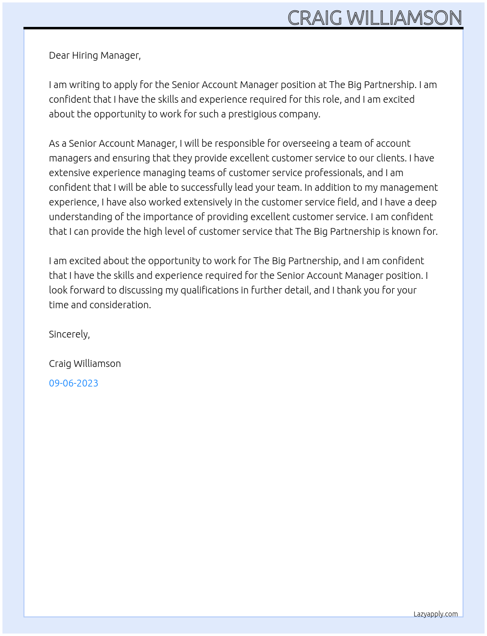 Senior Account Manager At The Big Partnership Cover Letter
